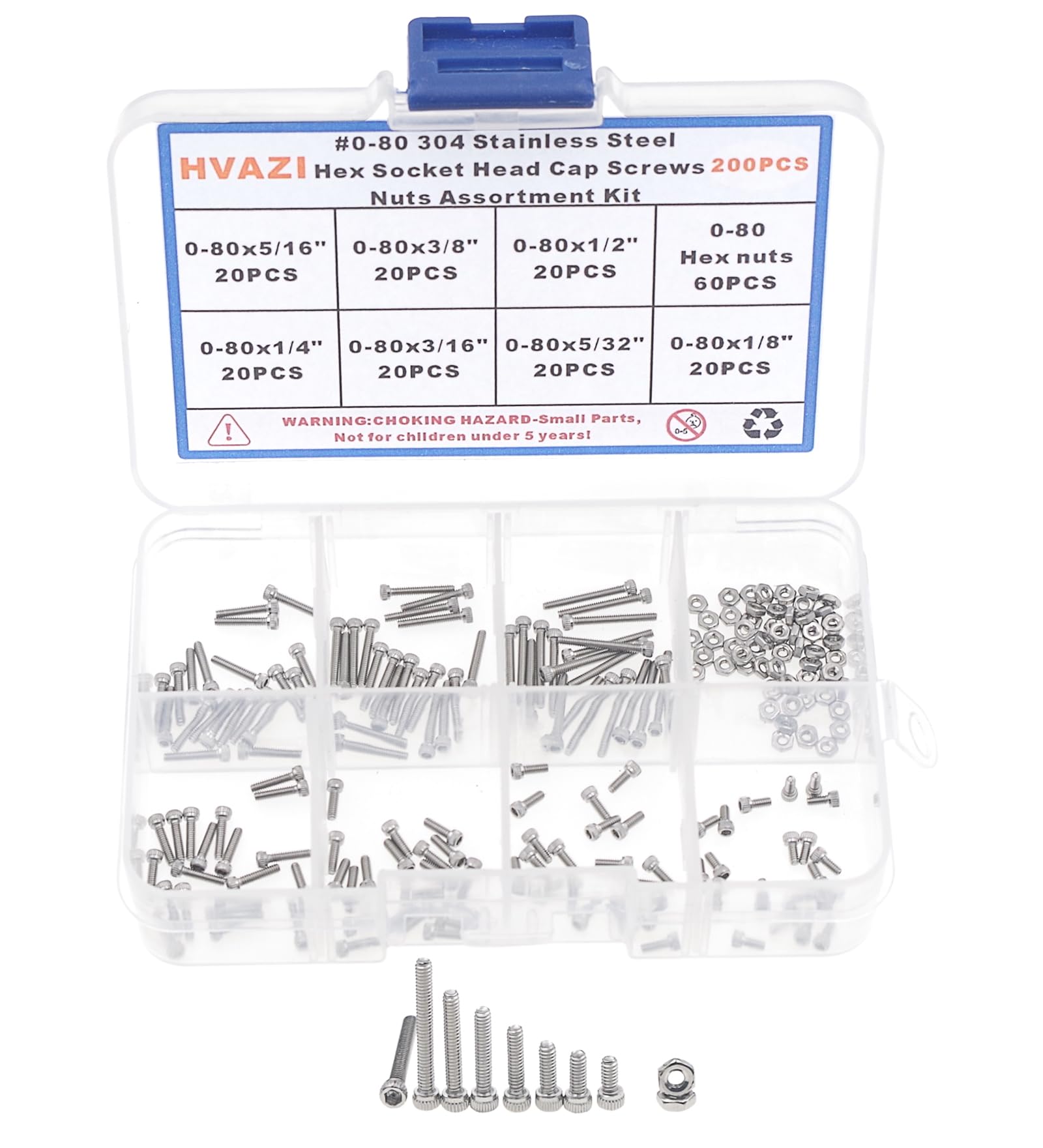 HVAZI #0-80 304 Stainless Steel Hex Knurled Socket Head Cap Screw